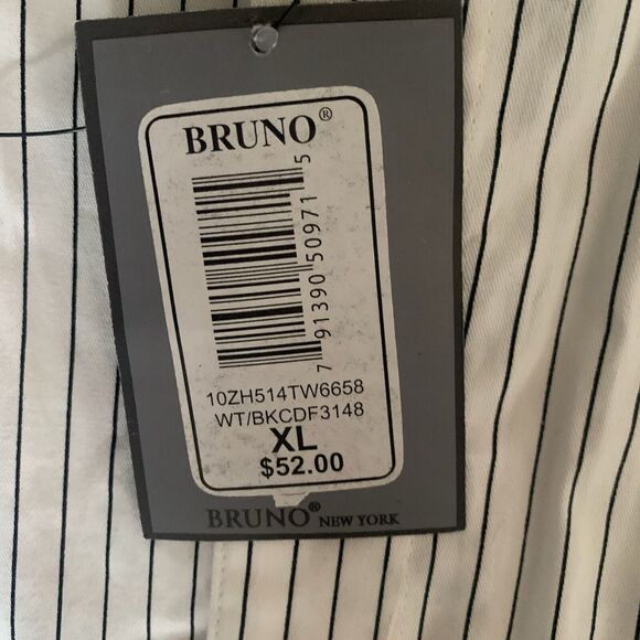 NWT BRUNO NEW YORK MENS BUTTON DOWN WHITE/BLACK STRETCH STRIPED GRAPHIC SHIRT XL - Picture 4 of 6